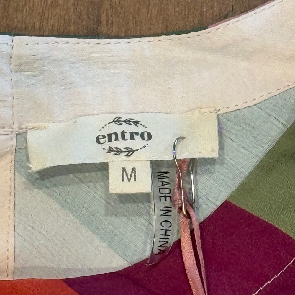 Entro Women Multi Color Chevron Stripe Balloon Sleeve Top T24485 Plum Medium NWT - Picture 4 of 6
